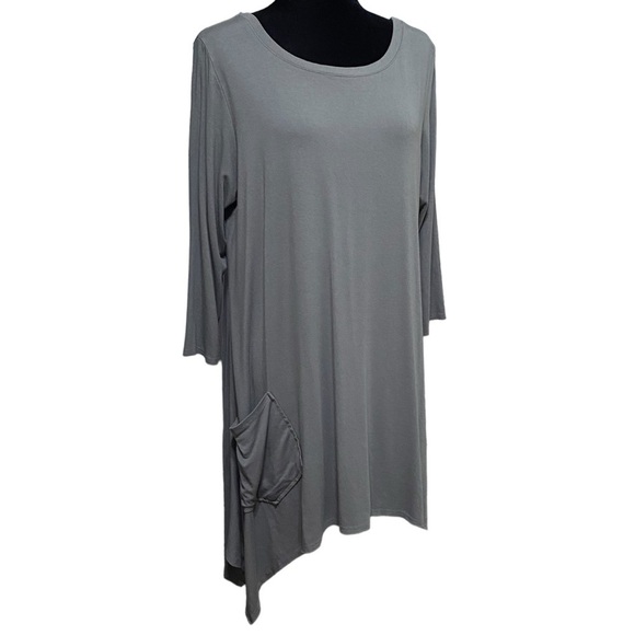 Cut Loose Gray Swing Tunic Dress Large Asymmetrical Lagenlook Boho Minimalist - Picture 2 of 8